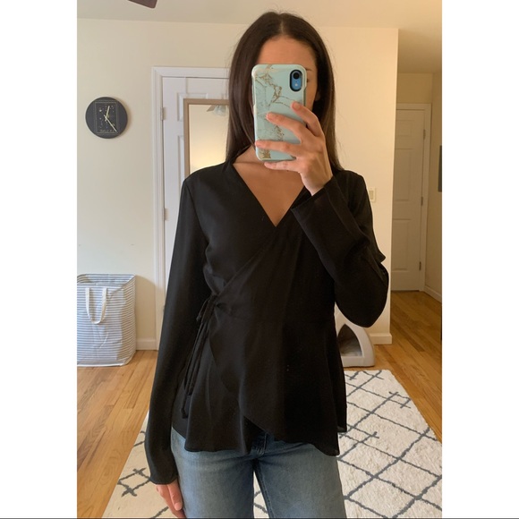 Ecote Tops - Black V Neck Blouse from Urban Outfitters